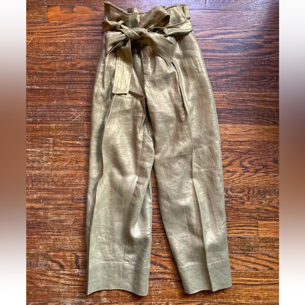 Lauren Ralph Lauren Gold Metallic Wide Leg Linen Pants Size 2